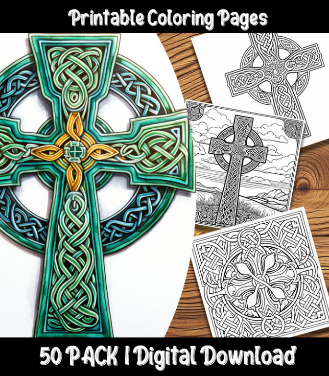 Celtic Cross Coloring Pages Printable 50 Pack | Happy Colorist