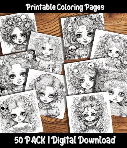 creepy girls coloring pages by happy colorist