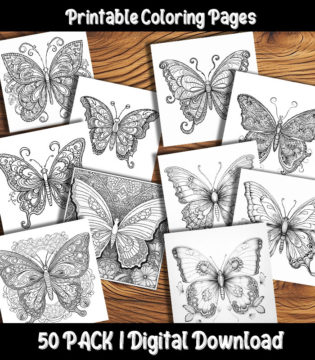 Butterfly Coloring Pages Printable 50 Pack | Happy Colorist
