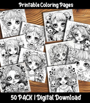 Creepy Girl Coloring Pages Printable 50 Pack | Happy Colorist