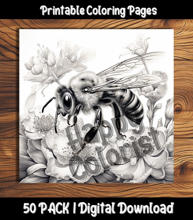 bee coloring pages by Happy Colorist