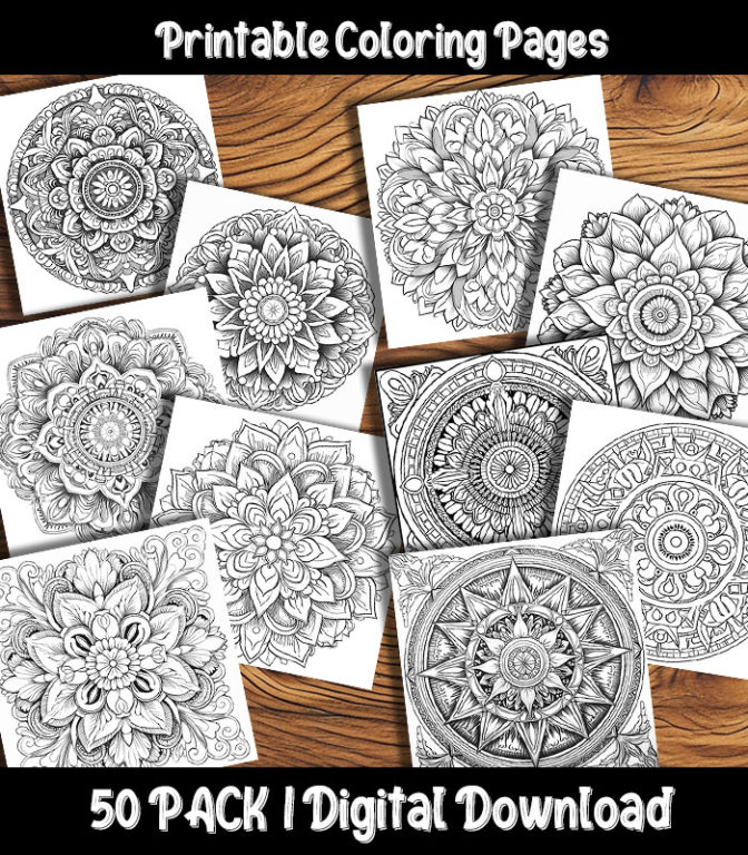 Mandala Coloring Pages Digital 50 Pack | Happy Colorist