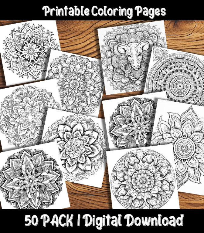 Mandala Coloring Pages Digital 50 Pack | Happy Colorist
