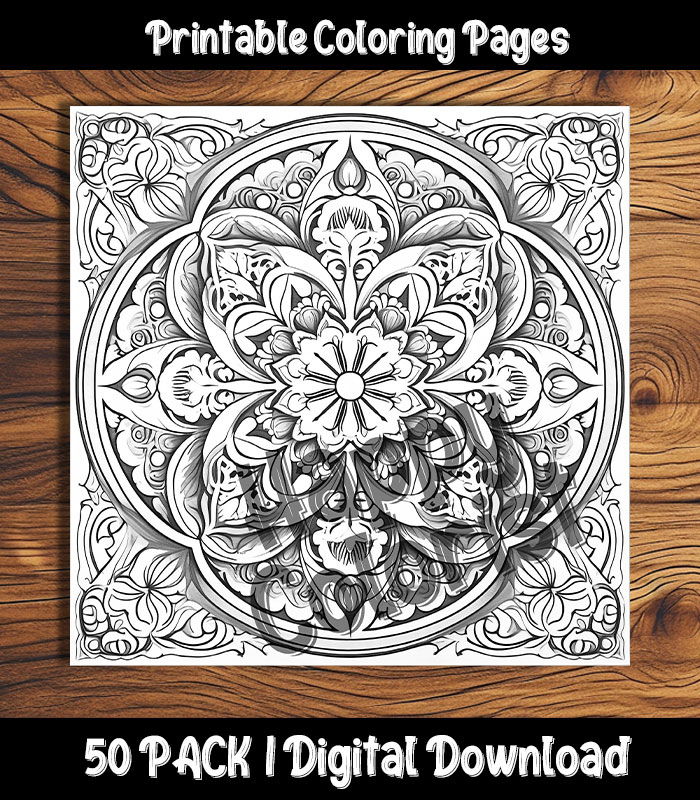 Mandala Coloring Pages Digital 50 Pack | Happy Colorist