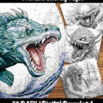 sea monster coloring pages by happy colorist