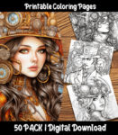 steampunk characters coloring pages by happy colorist