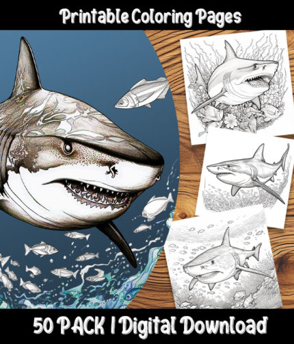 shark coloring pages by happy colorist