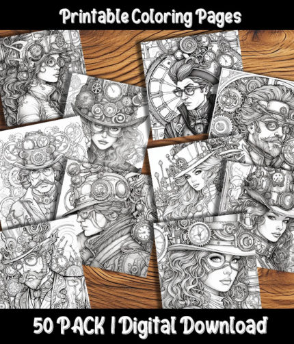 steampunk characters coloring pages by happy colorist