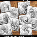 sea monster coloring pages by happy colorist