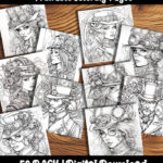 steampunk characters coloring pages by happy colorist