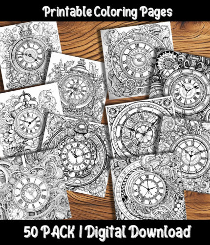 clock coloring pages by happy colorist