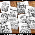 mushroom coloring pages by happy colorist