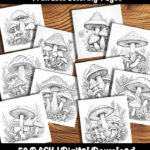 mushroom coloring pages by happy colorist