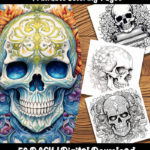 skull coloring pages by happy colorist