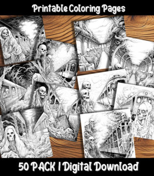 Ghost Train Coloring Pages Digital 50 Pack | Happy Colorist