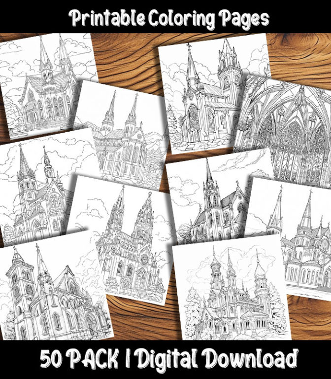 Church Coloring Pages Digital 50 Pack | Happy Colorist