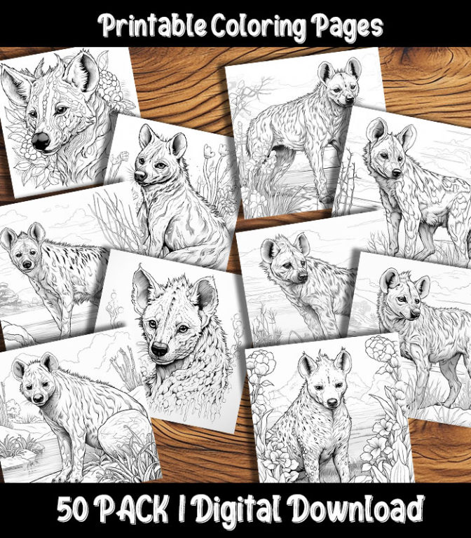 Hyena Coloring Pages Digital 50 Pack | Happy Colorist