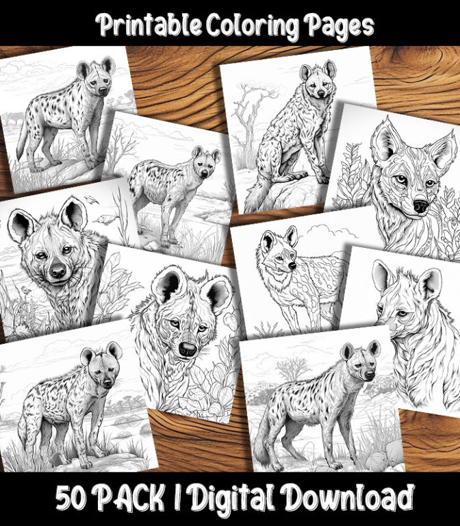 Hyena Coloring Pages Digital 50 Pack | Happy Colorist