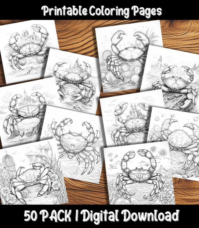 Crab Coloring Pages Digital 50 Pack | Happy Colorist
