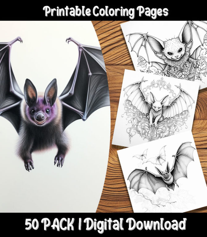 Bats Coloring Pages Digital 50 Pack | Happy Colorist