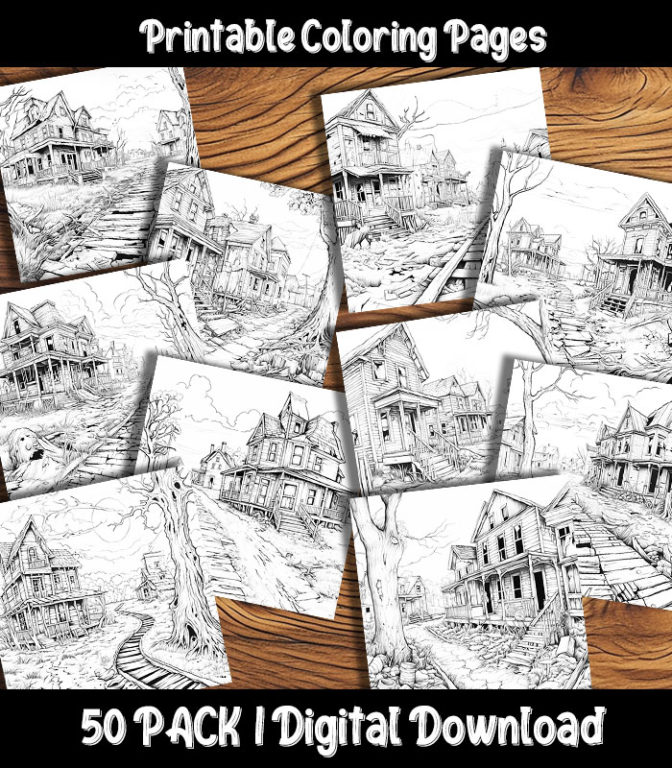 Ghost Town Coloring Pages Digital 50 Pack