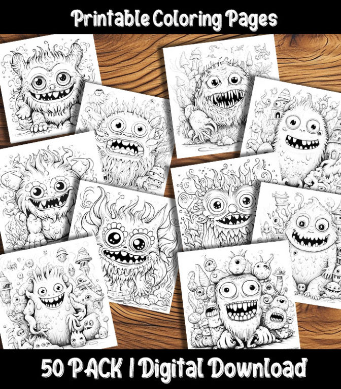Monster Coloring Pages Digital 50 Pack | Happy Colorist