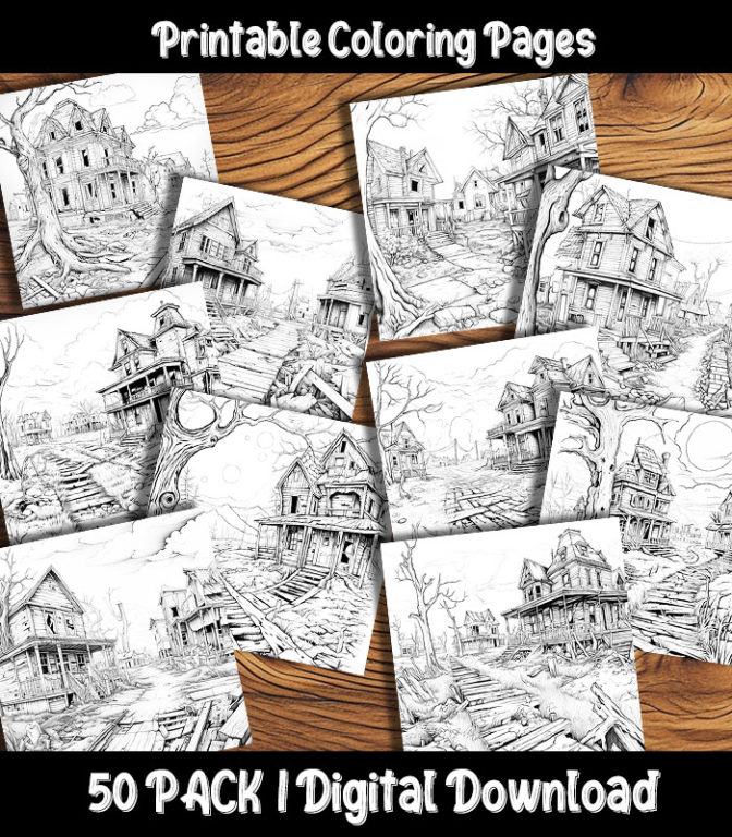 Ghost Town Coloring Pages Digital 50 Pack