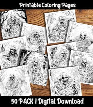 Ghost Coloring Pages Digital 50 Pack | Happy Colorist