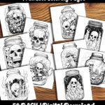 halloween jar coloring pages by happy colorist