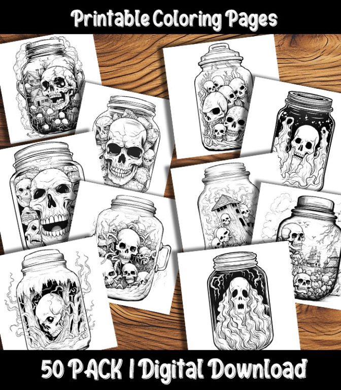 Halloween Jar Coloring Pages Digital 50 Pack | Happy Colorist