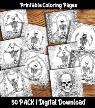 Skeleton Coloring Pages Digital 50 Pack | Happy Colorist