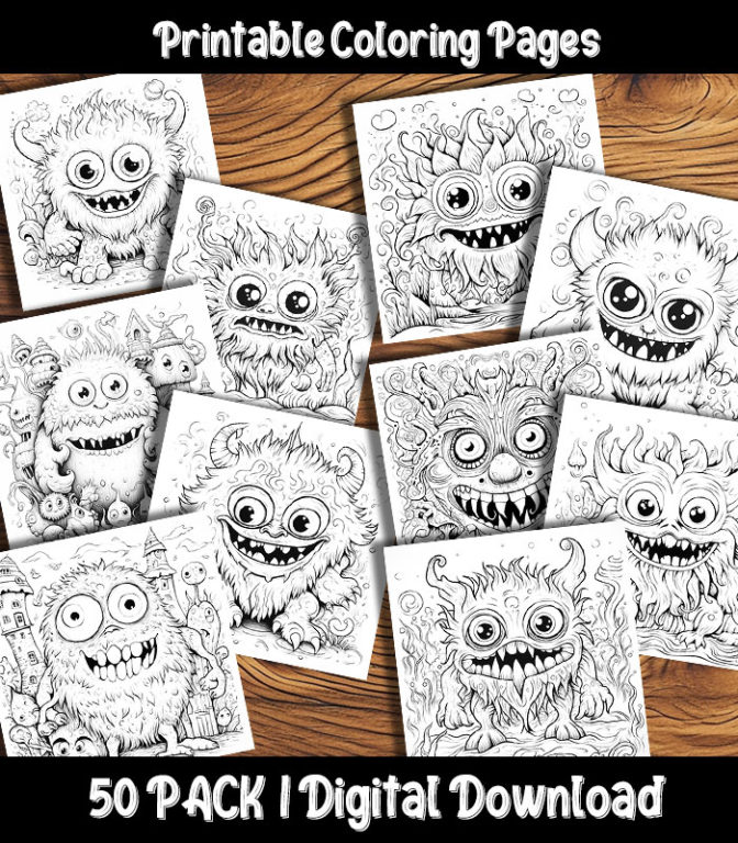Monster Coloring Pages Digital 50 Pack | Happy Colorist