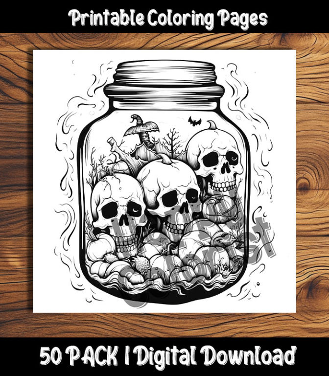 halloween jar coloring pages by happy colorist