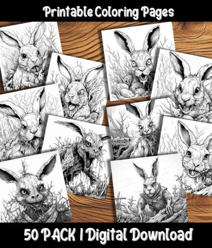 zombie bunny coloring pages by happy colorist