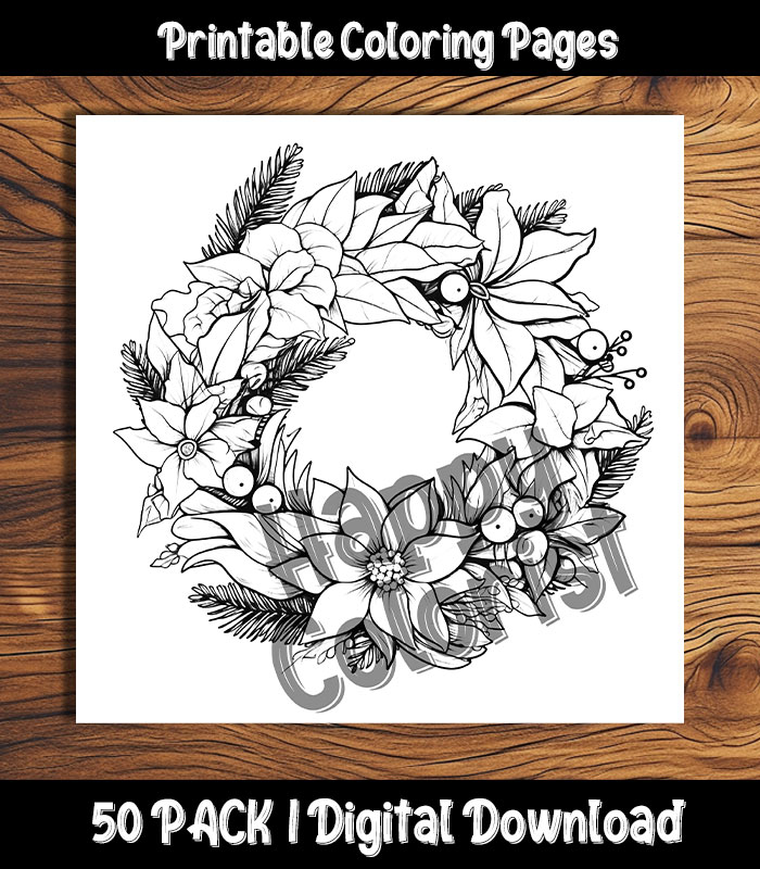 Christmas Wreath Coloring Pages | Happy Colorist